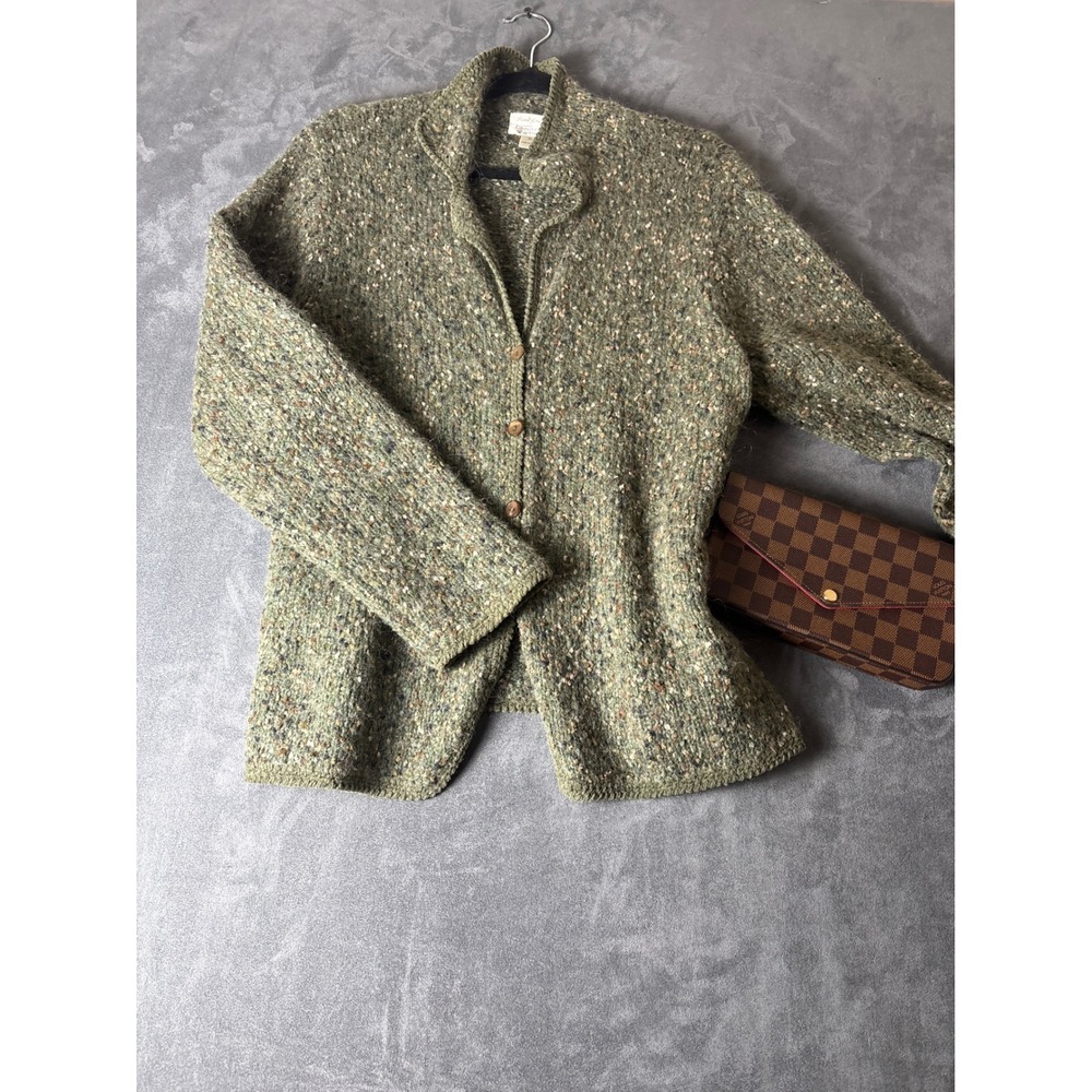 Crochet Mohair Wool Blend Cardigan Sweater Green XL